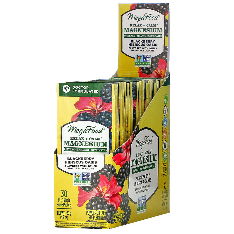 Megafood Relax &amp; Calm Magnesium Blackberry Hibiscus Oasis Single Serve 30 Count