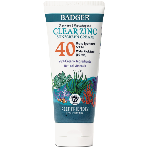 Badger Clear Zinc 40spf Sunscreen Unscented 2.9oz