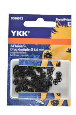 24 Annäh Druckknöpfe 6,5 mm schwarz YKK