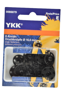 8 Annäh Druckknöpfe 16 mm schwarz YKK