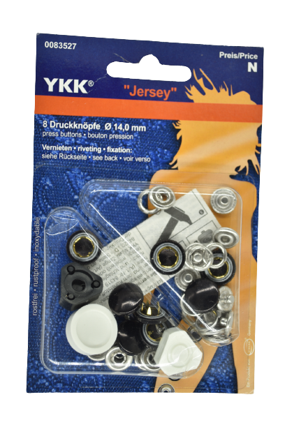 8 Jersey Druckknöpfe 14 mm schwarz YKK