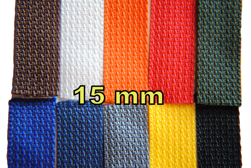 Gurtband 15 mm verschiedene Farben. Gurtband 15 mm verschiedene Farben.