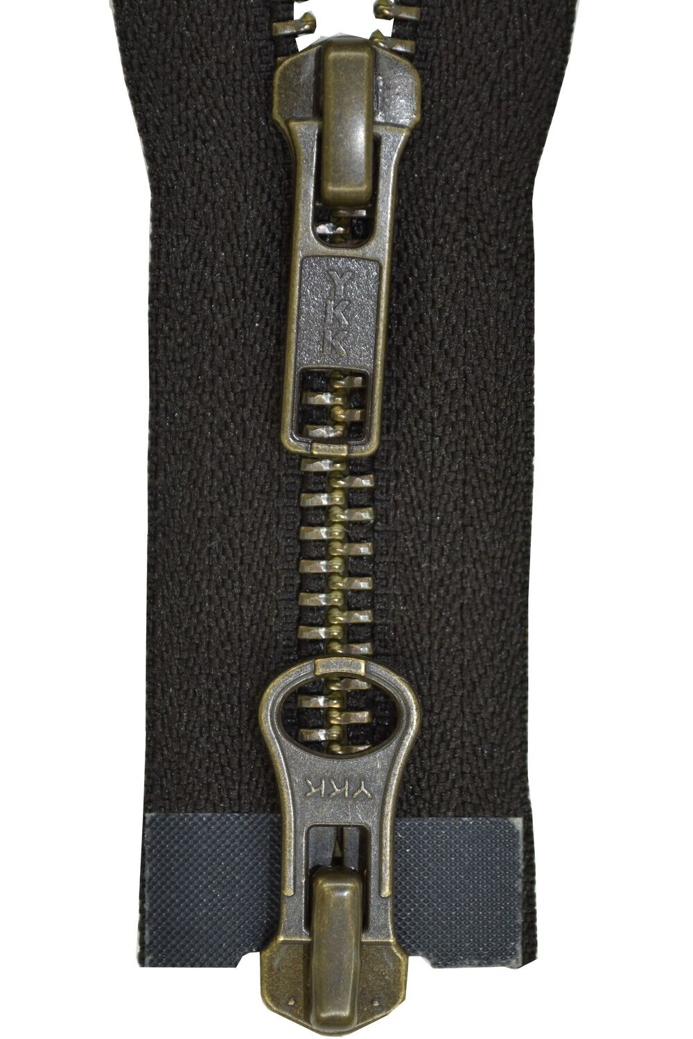 YKK Reißverschluss  Zweiwege 5mm Metall brüniert  50 bis 100 cm Automatik- & 2Wegeschieber  Farbcode 916 Schwarzbraun.