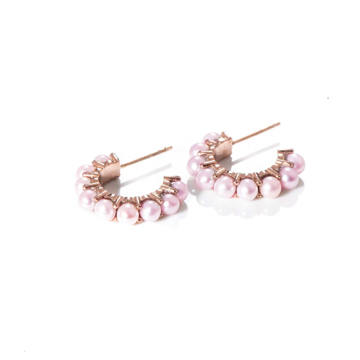 Medium Seed Pink Pearl Hoops | Rose Gold