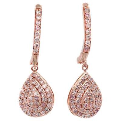 Teardrop Pink Diamond French Clip Earrings