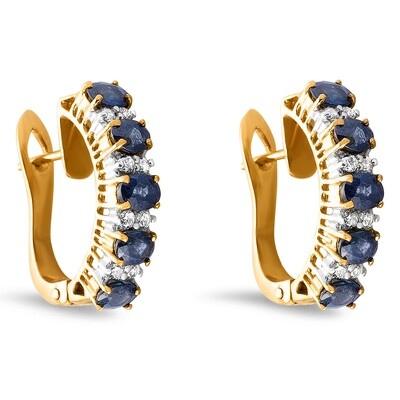 Earrings in 18k Gold with a 2.28ct Blue Sapphire &amp; .26ct Diamonds