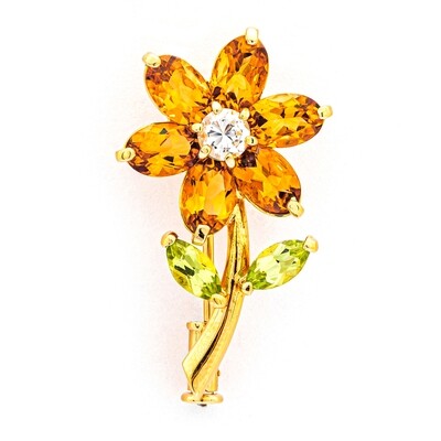 Brooch Pendant in 18k Gold with a 5.20ct Mix Gemstones