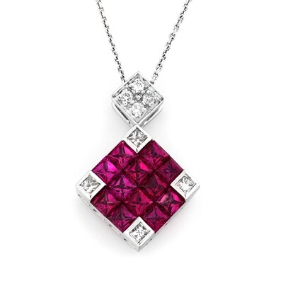 Pendant in 18k White Gold with a 1.51ct Ruby &amp; .26ct Diamonds