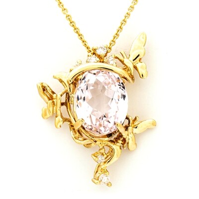 Pendant in 18k Gold with a 3.36ct Kunzite &amp; .10ct Diamonds