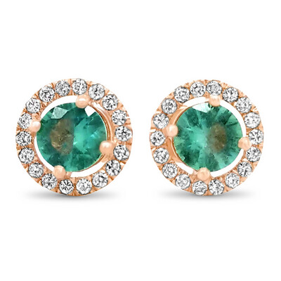 Round Halo Emerald &amp; Diamond Stud Earrings