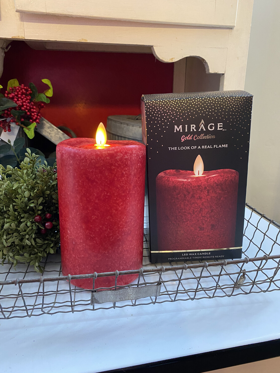 Mirage Flameless Candle 6in/Mottled Red !