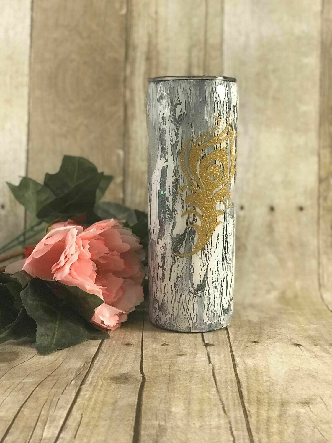 20oz Skinny Feather Crackle Tumbler