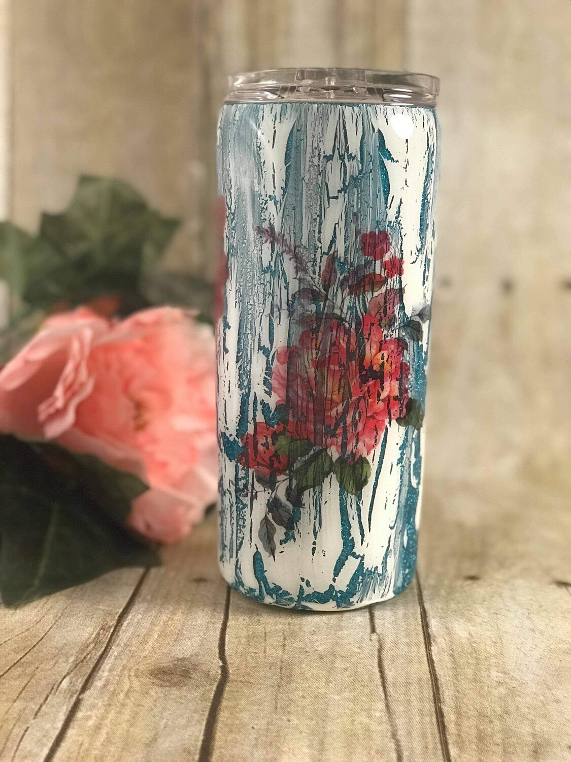 15oz Skinny Teal Crackle