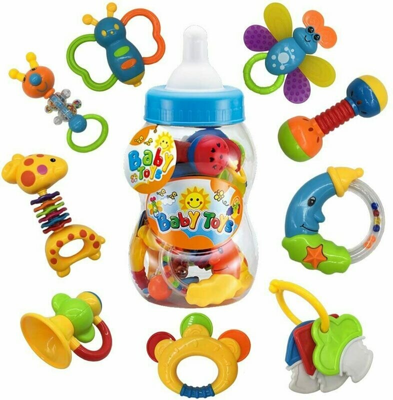 AIVIAI 9 pieces baby first rattle teether toy gift set Mike Bottle baby newborn baby boy 3 6 9 12 18 months