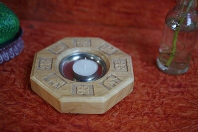 Wooden Octagon Candle Stand with Metal Cup
