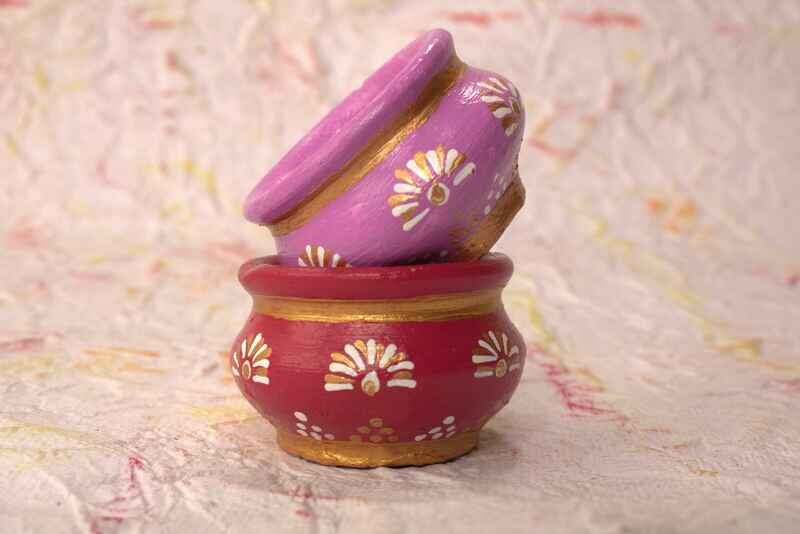 Handpainted Colourful Matka Clay Diyas (1Pair)