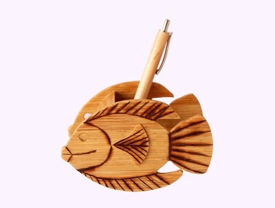 Bamboo fish-cut pen stand