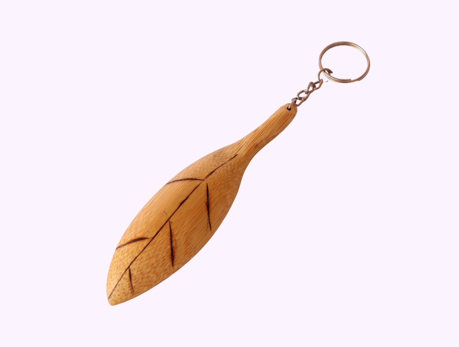 Leaf shaped bamboo keychain