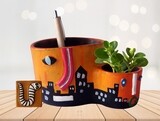 Terracotta pen stand with planter holder & Fridge magnet