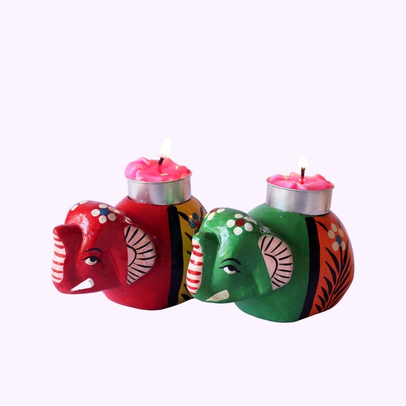 Paper Mache Elephant T-light Holder (set of 2)