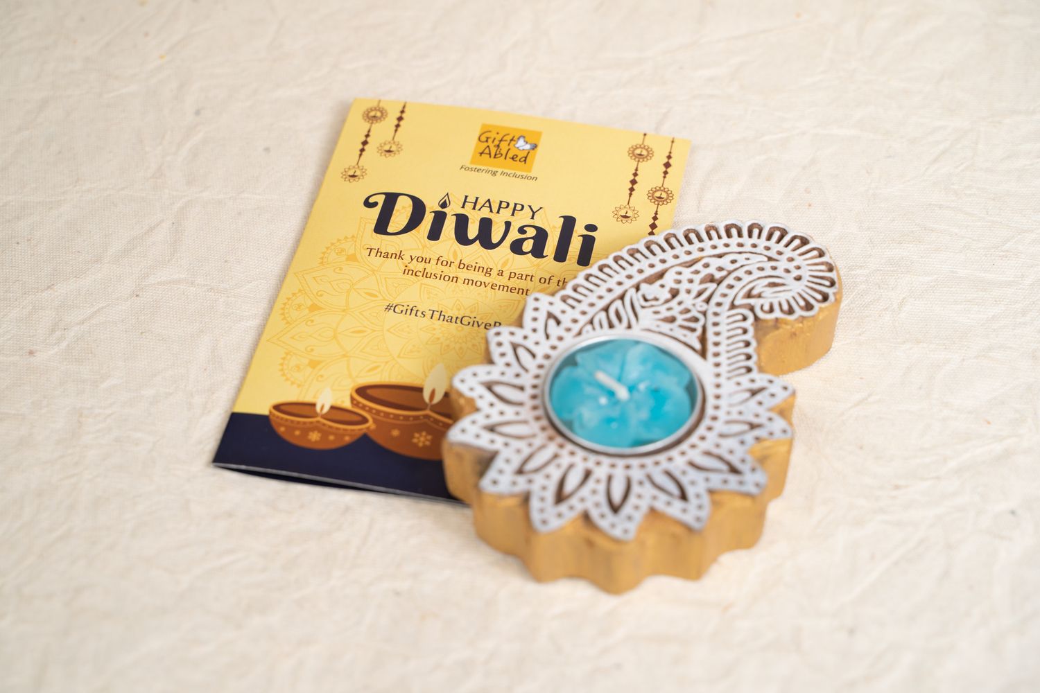 Wooden Hand Block Tea Light Candle Holder