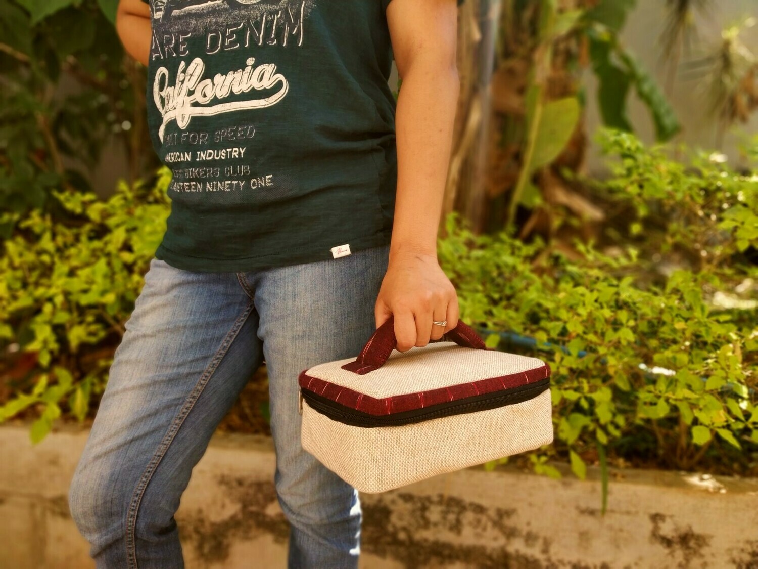 Rectangular Ikat Jute Lunch Bag