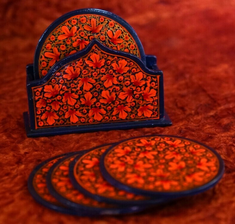 Hand-Painted Kashmiri Coaster Set Hand-Painted Kashmiri Coaster Set