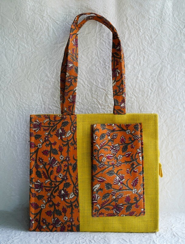 Kalamkari Yellow Jute Bag Kalamkari Yellow Jute Bag