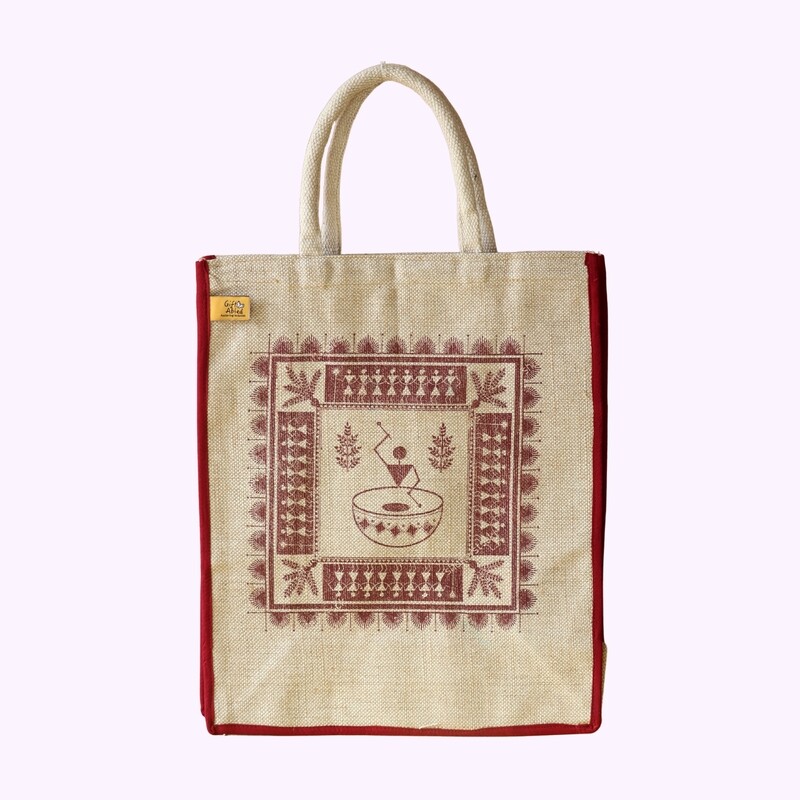 Jute Warli Printed Tote Bag Jute Warli Printed Tote Bag