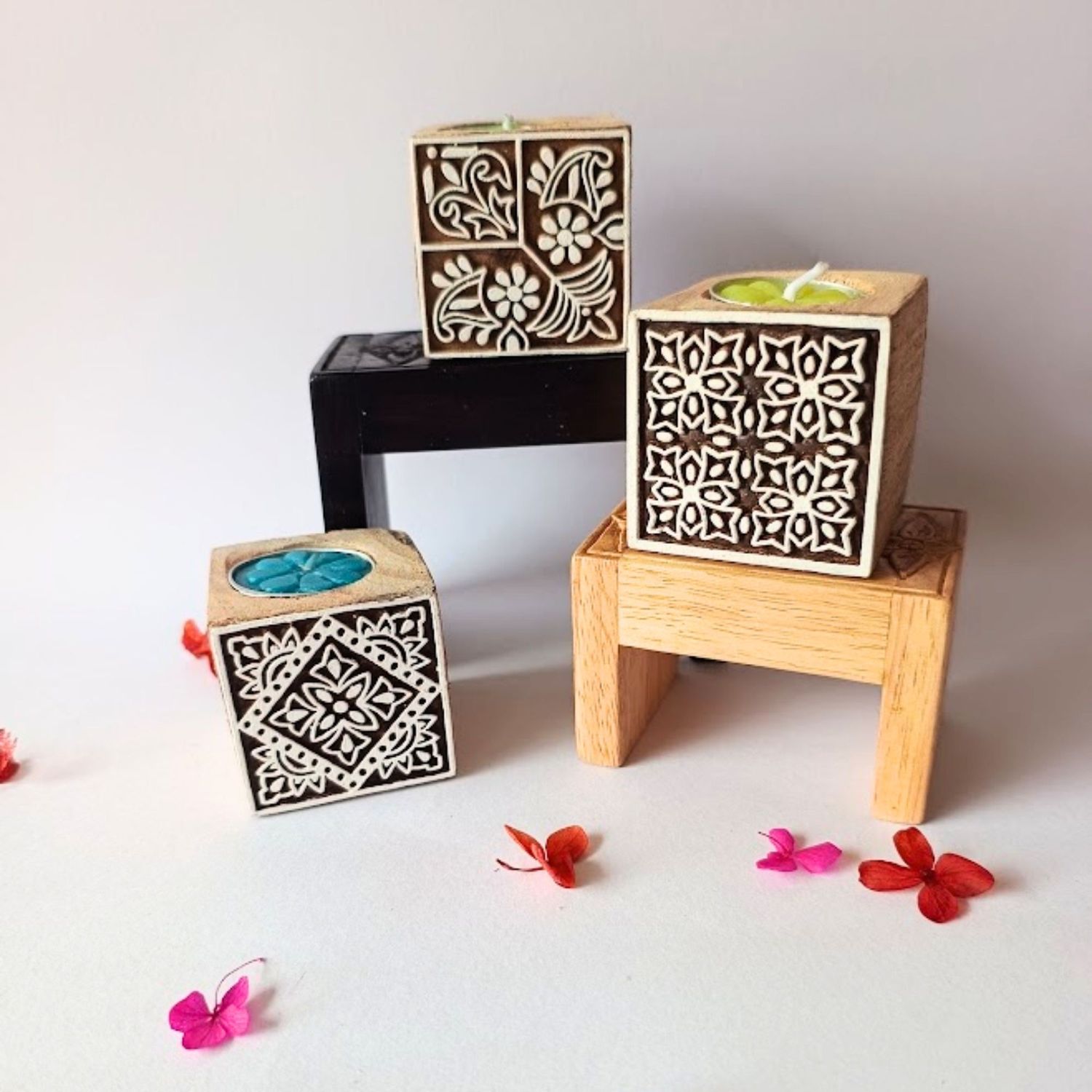 Block Wooden Candle Holder