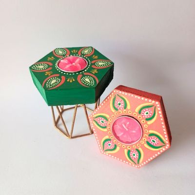 Wooden Hand-Painted Candle Holder – Artisan Glow for Every Corner