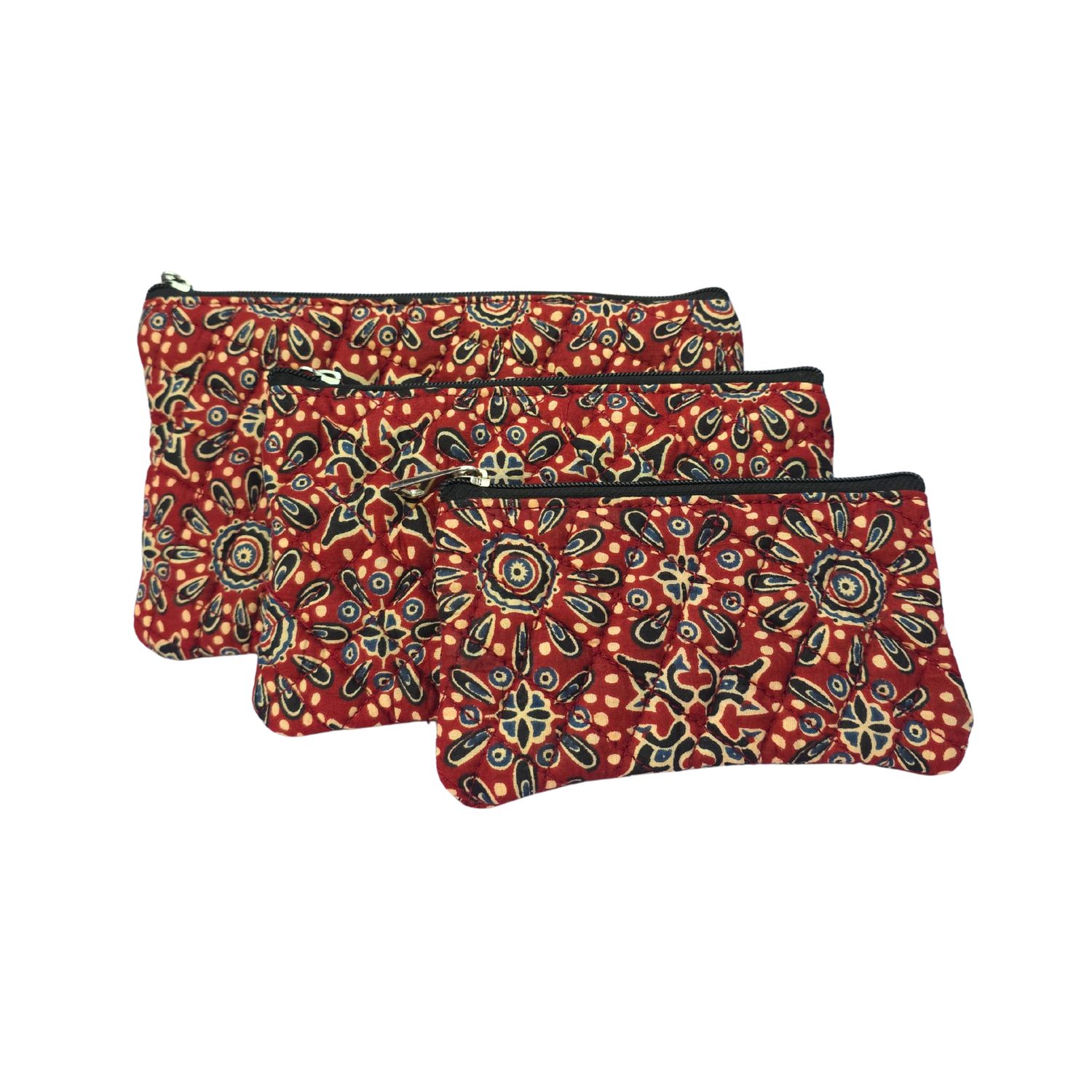Floral Quilted Pouch- Set of 3