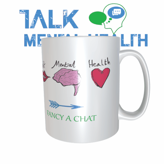 11oz Mug Talk Mental Health  - Fancy a chat lips, brain, heart