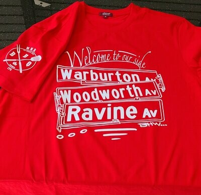 WWR red shirt front and sleeve design