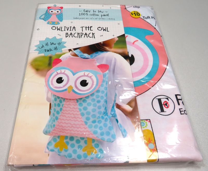 ​Backpack:  Owlivia the Owl Easy to Sew 100% Cotton Panel