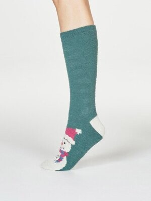 Thought Fluffy Christmas Socks (Snowman) UK4-7