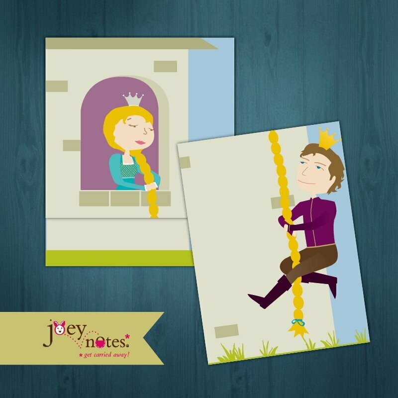 Rapunzel  /  Prince Charming  /  Love note  /  Go to great lengths to see you  / 6 cards for $2.50 ea