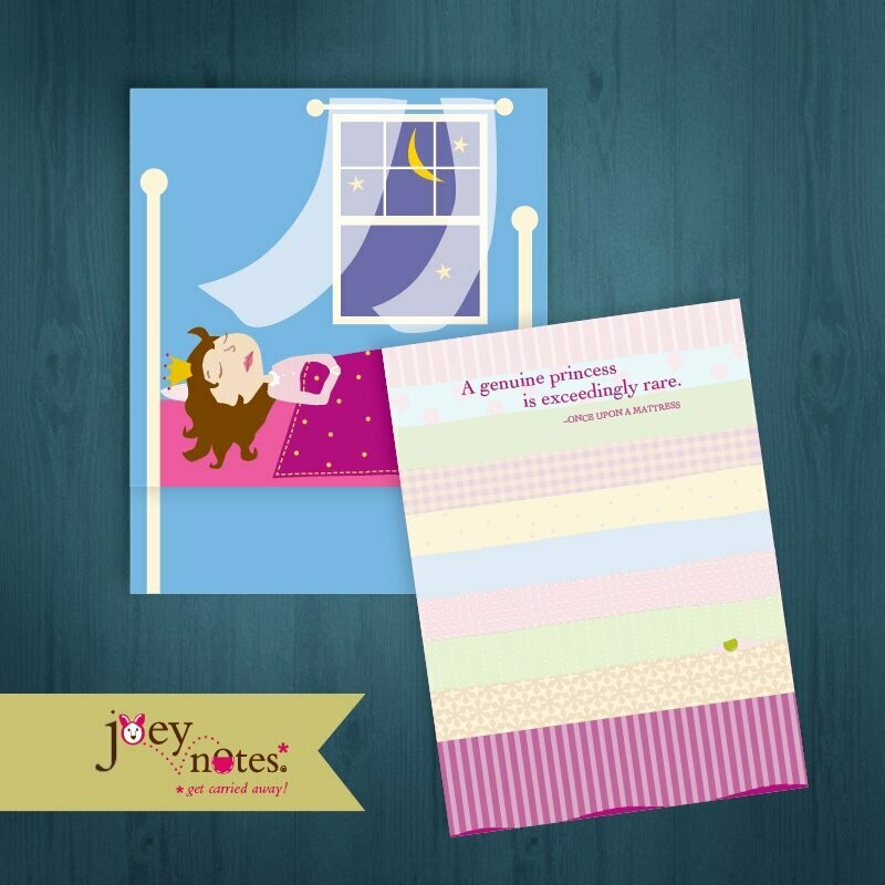 Princess and the Pea  /  Brown, blond, redhead hair colors   /  Girl's birthday   /  Personalized option /   6 cards for $2.50 ea
