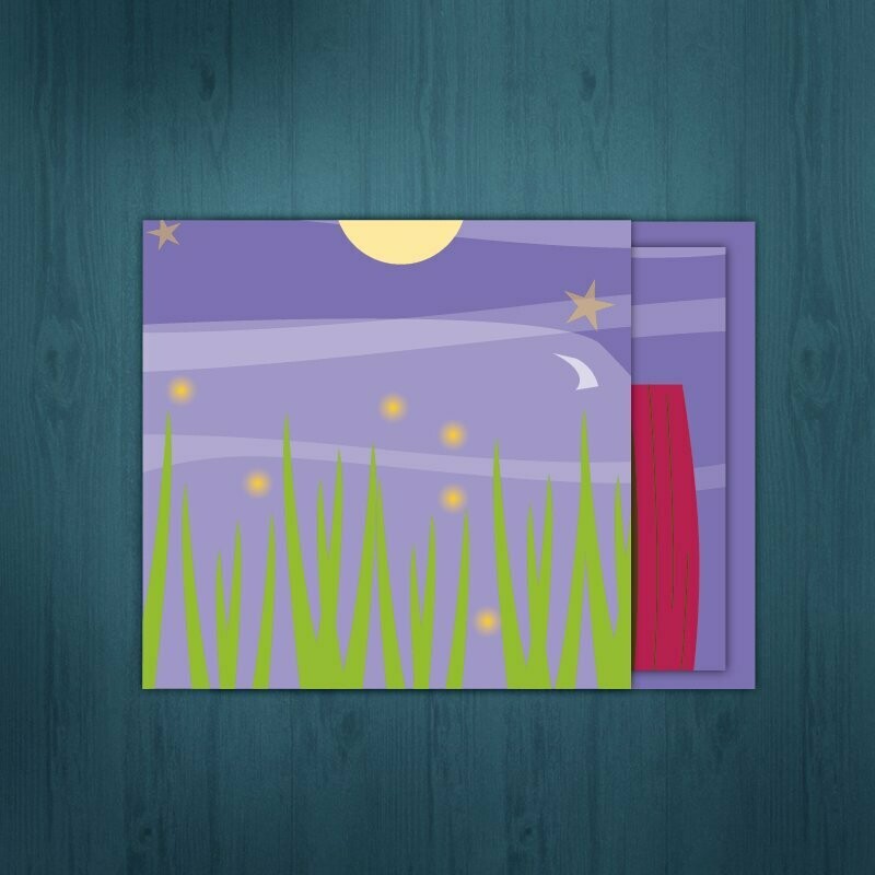 Catching fireflies  /  Lighting bug  /  Birthday  /  Summer evening  hello  /  Moonlight nature card