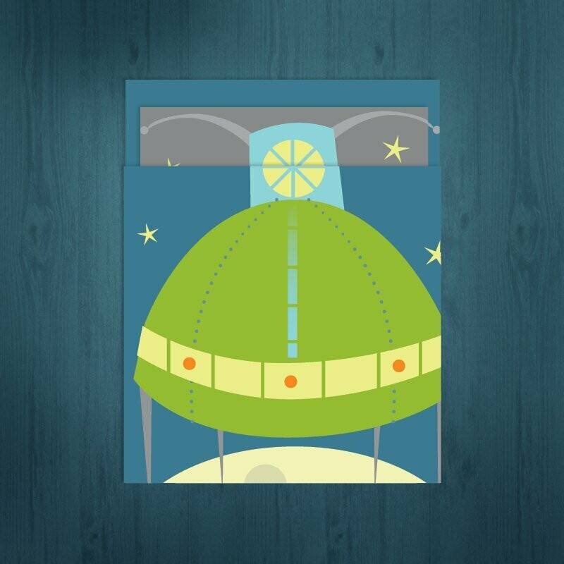 UFO / Space invader / Out of This World / Kids' greeting card / Birthday /
6 cards for $2.50 ea