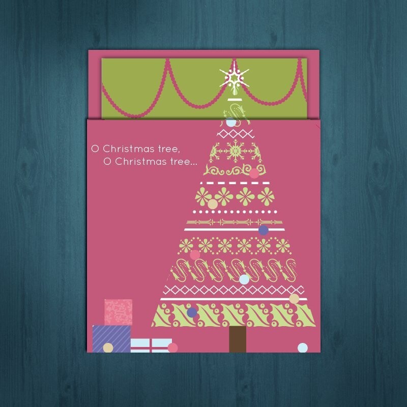 O Christmas Tree  /  Cat in a Christmas Tree  /  Naughty Kitty  /  Black Cat in Xmas Tree Branches   / 6 cards for $2.50 ea
