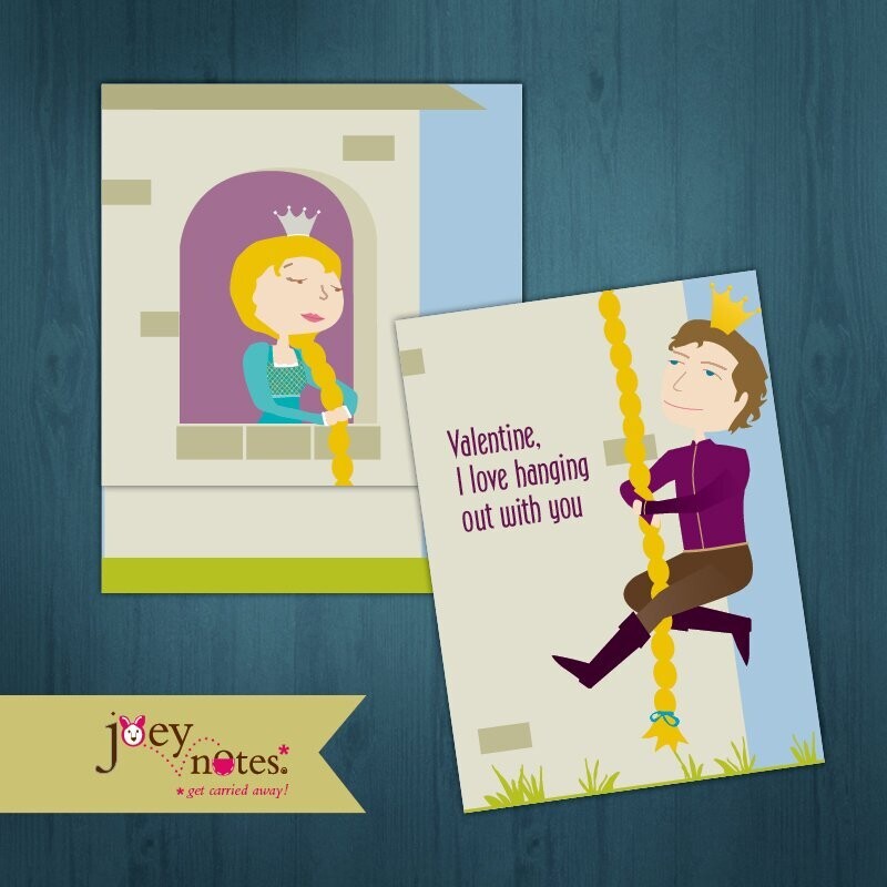 Rapunzel  /  Prince Charming  /  Love note  /  Go to great lengths to see you  / 6 cards for $1.00 ea
