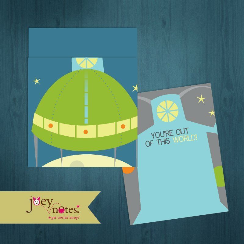 UFO  /  Space Alien  /  Out of This World  /  Kids' greeting card  /  Birthday   /  6 cards - $2.50 ea