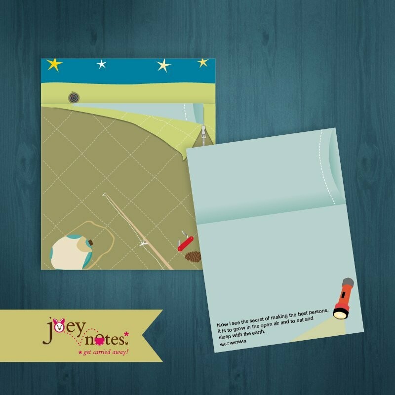 Camping / Sleeping bag with fishing pole / Back to nature / Personalized option / 6 cards for $2.00 ea Camping / Sleeping bag with fishing pole / Back to nature / Personalized option / 6 cards for $2.00 ea