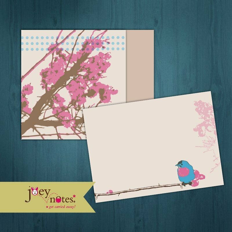 Cherry Blossom  /  Bird blossom  /  Blank or with Song quote   /   Personalized option   /  6 cards - $2.50 ea
