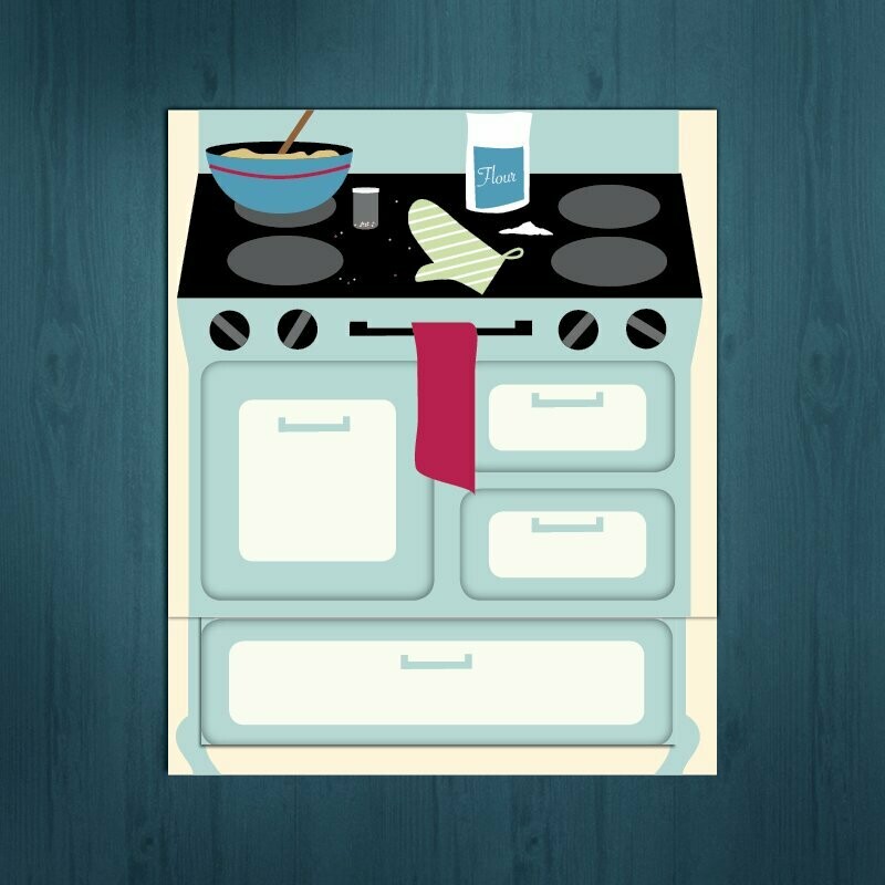 Vintage Oven  /  Holiday Baking  /  Christmas Cookies /  Personalized option /   6 cards for $2.00 ea