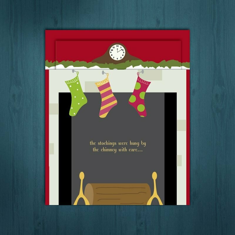 Stockings were hung  /  Saint Nick sleeping  /  Fireplace on Christmas Eve   /   6 cards for $2.00 ea