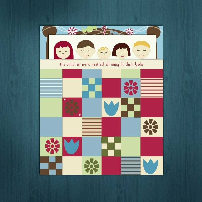 Twas the Night Before / Sugarplum Kids / Quilt / BLANK or with Xmas message (as shown)/ 6 cards for $2.00 ea Twas the Night Before / Sugarplum Kids / Quilt / BLANK or with Xmas message (as shown)/ 6 cards for $2.00 ea