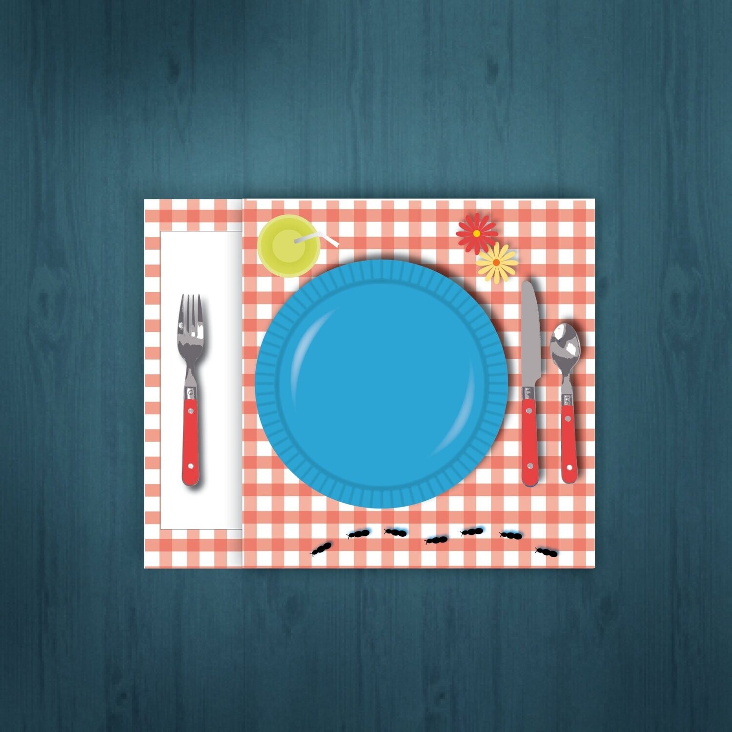 Picnic Place setting Notecard /  Summer Birthday  /  6 cards - $2.50 ea