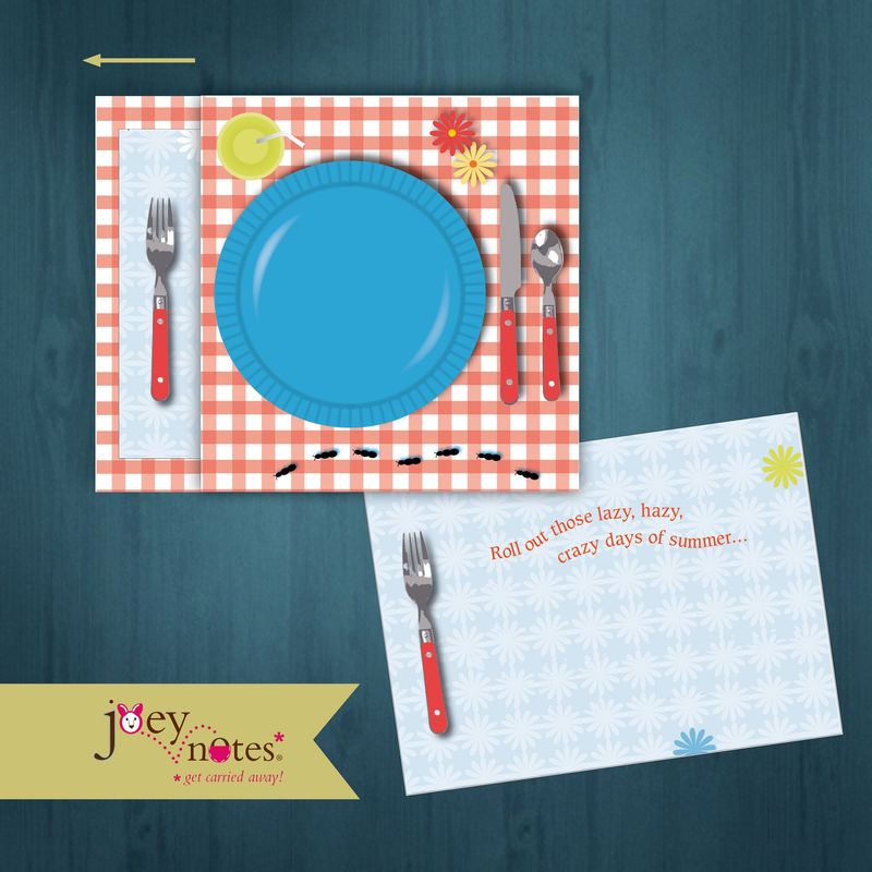 Picnic Place setting Notecard /  Summer Birthday  /  6 cards - $2.00 ea